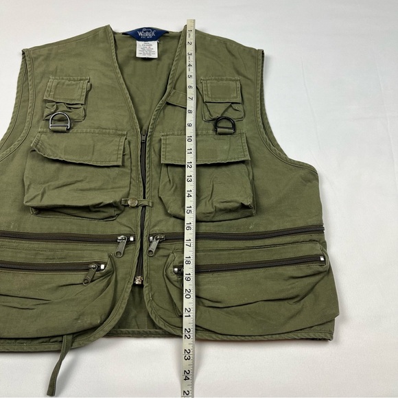 Vtg Woolrich Mens Utility Vest Sz Medium 90s Fishing Photography Olive Green C3 - Picture 8 of 8